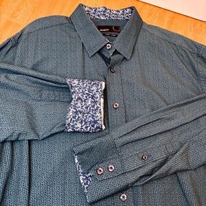 Quieti Mens XL Teal Blue Cotton Blokecore Lyocell Button Dress Shirt  Whimsygoth